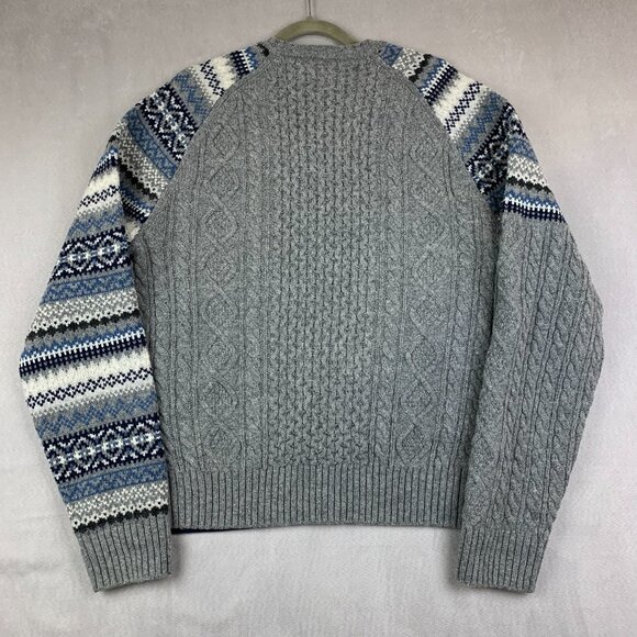 Brooks Brothers Men Sweater XL Blue Fair Isle Crewneck Wool Fisherman Cable Knit - Picture 6 of 6